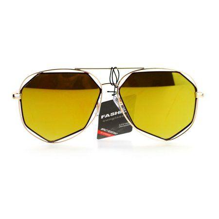 Gold Octagon Logo - SA106 - SA106 Mirror Double Octagon Metal Rim Mens Aviator ...