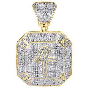 Gold Octagon Logo - 10K Yellow Gold Diamond Ankh Cross Pendant Octagon Medallion 1.85 ...