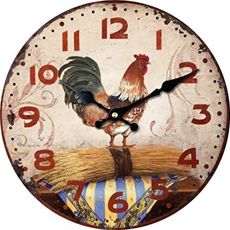 Rustic Rooster Logo - WONZOM Country Rustic Rooster Clock Quartz Movement Silent Non