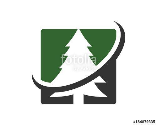 Pine Tree Circle Logo - Simple Square Pine Tree with Line Art Circle Generic Logo Modern