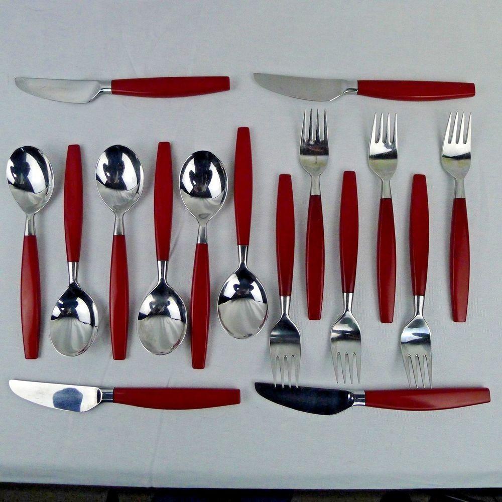 Cutlery with Lion Logo - Hackman Lion Cutlery Red 16 Pcs. Bertel Gardberg Findland Spoon Fork