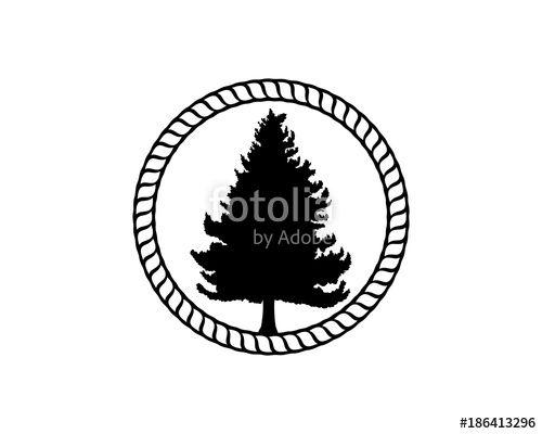Pine Tree Circle Logo - Black Pine Tree and Classic Circle Like a Rope Illustration Vector ...