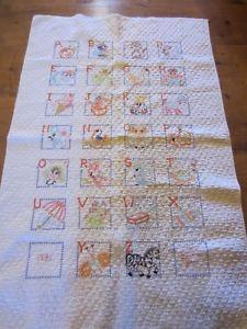 ABC White Cross Logo - Vtg 80s Boy or Girl White Cross Stitch Baby Quilt Crib Cover Blanket