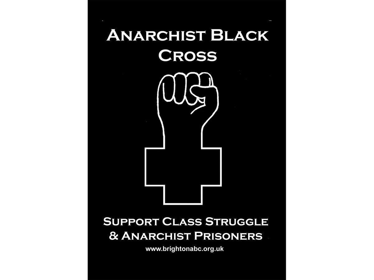 ABC White Cross Logo - ABC T Shirt Old Design, Two Sided. Brighton Anarchist Black Cross