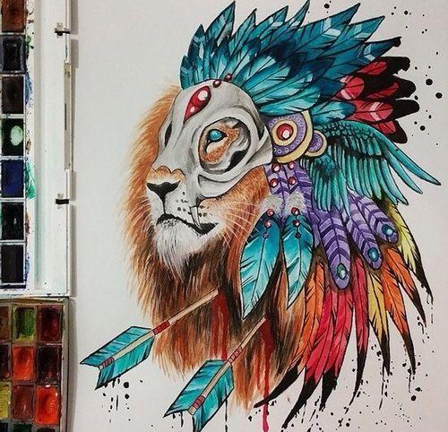 Yellow and Purple Lion Logo - Tattoo lion #feather #blue #purple #lion #brown #bones #red #arrow ...