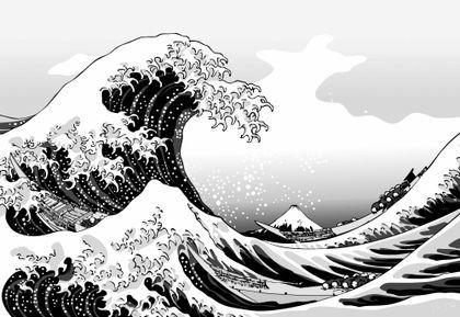 Japanese Wave Black and White Logo - paintings waves boats grayscale vehicles the great wave off kanagawa ...