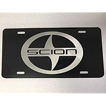 Scion Logo - Amazon.com: Diamond Etched Scion Logo Car Tag on Black Aluminum ...