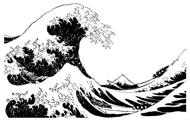 Japanese Wave Black and White Logo - Japanese Great Wave Hokusai Wall Decal - Contemporary - Wall Decals ...