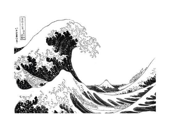 Japanese Wave Black and White Logo - The Great Wave Off Kanagawa, from the Series 