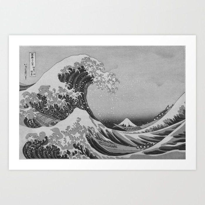 Japanese Wave Black and White Logo - Black & White Japanese Great Wave off Kanagawa by Hokusai Art Print ...