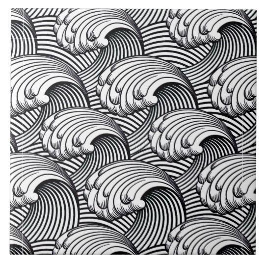 Japanese Wave Black and White Logo - Vintage Japanese Waves, Black and White Ceramic Tile | Zazzle.com