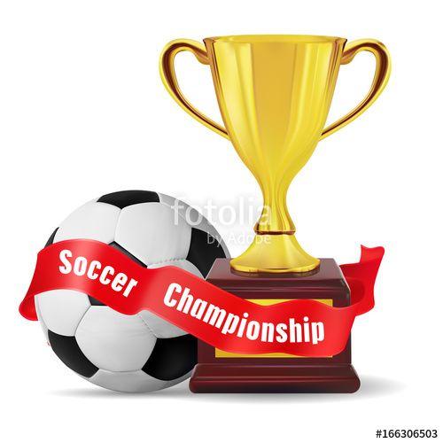 Yellow Ball Red Banner with Logo - Golden trophy cup with ball and red banner, vector illustration ...