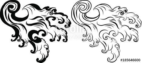 Japanese Wave Black and White Logo - Hand drawn Japanese wave vector.Asian water splash tattoo Stock