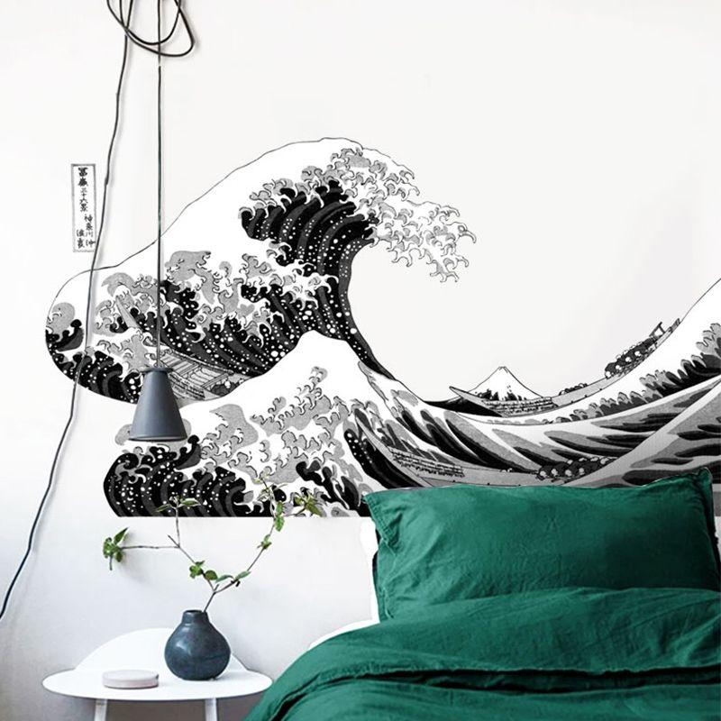 Japanese Wave Black and White Logo - Great Wave off Kanagawa Modern Nordic decoration abstract painting ...