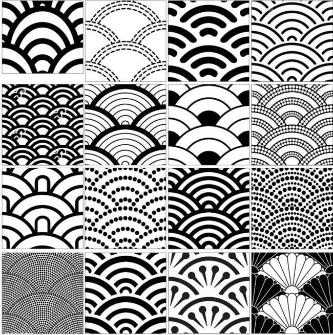 Japanese Wave Black and White Logo - Wavy Pattern Combination Background Decoration, Black And White