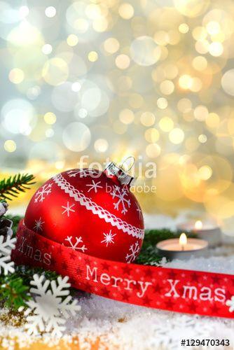 Yellow Ball Red Banner with Logo - Red Christmas ball and red banner with 