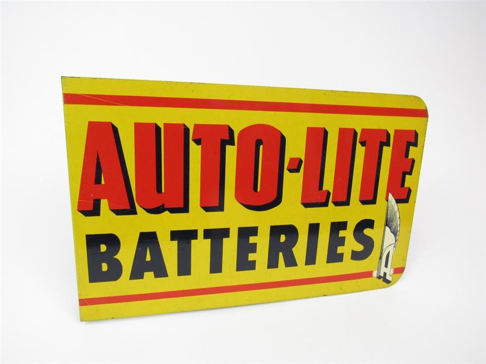 Autolite Logo - Very Unusual Auto Lite Batteries Double Sided Tin Painted Fla