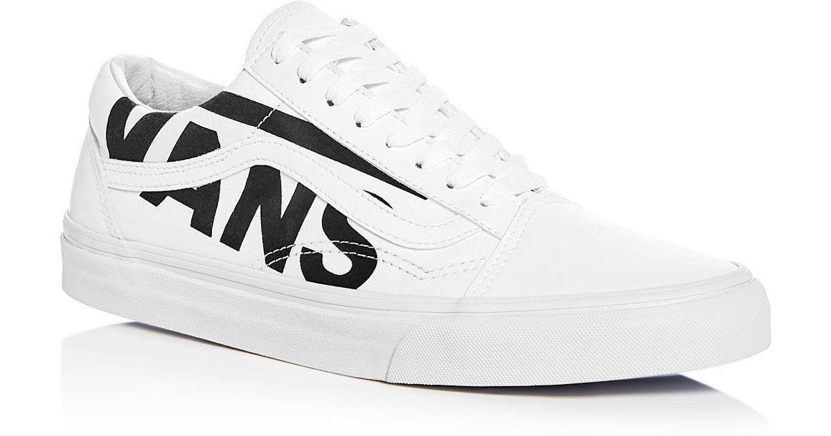 Leather Vans Logo - Vans Men's Old Skool Logo Canvas & Leather Lace Up Sneakers in White ...