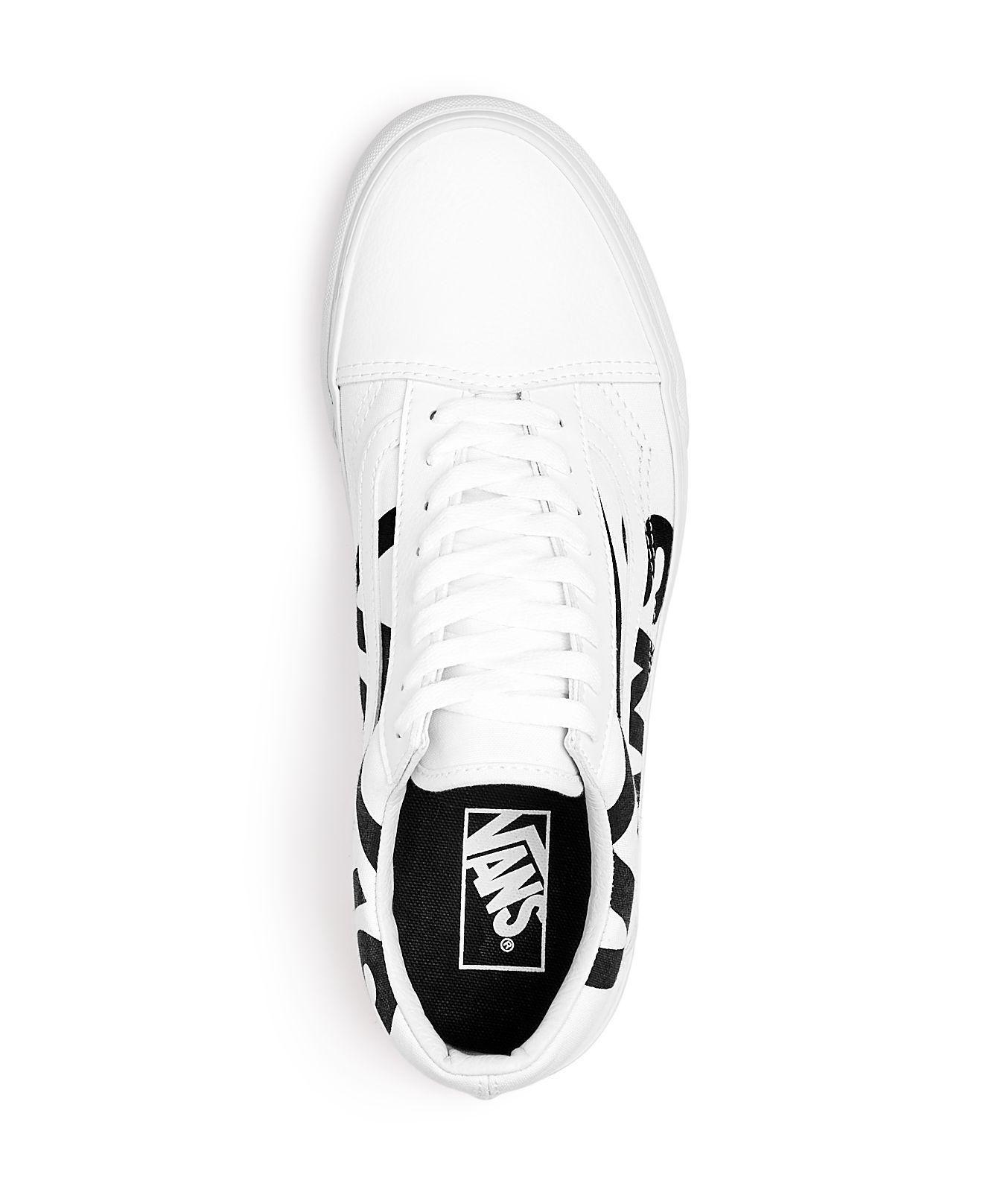 Leather Vans Logo - Vans Men's Old Skool Logo Canvas & Leather Lace Up Sneakers in White