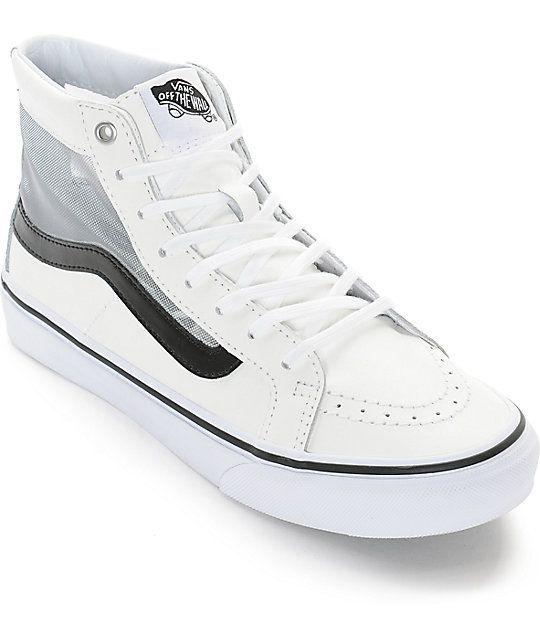 Leather Vans Logo - Vans Sk8 Hi Slim Mesh Cutout White Shoes. My Teenage Girl K