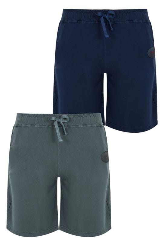 Rhino Clothing Logo - PACK BadRhino Navy & Grey Jersey Shorts With Pockets & Logo Detail