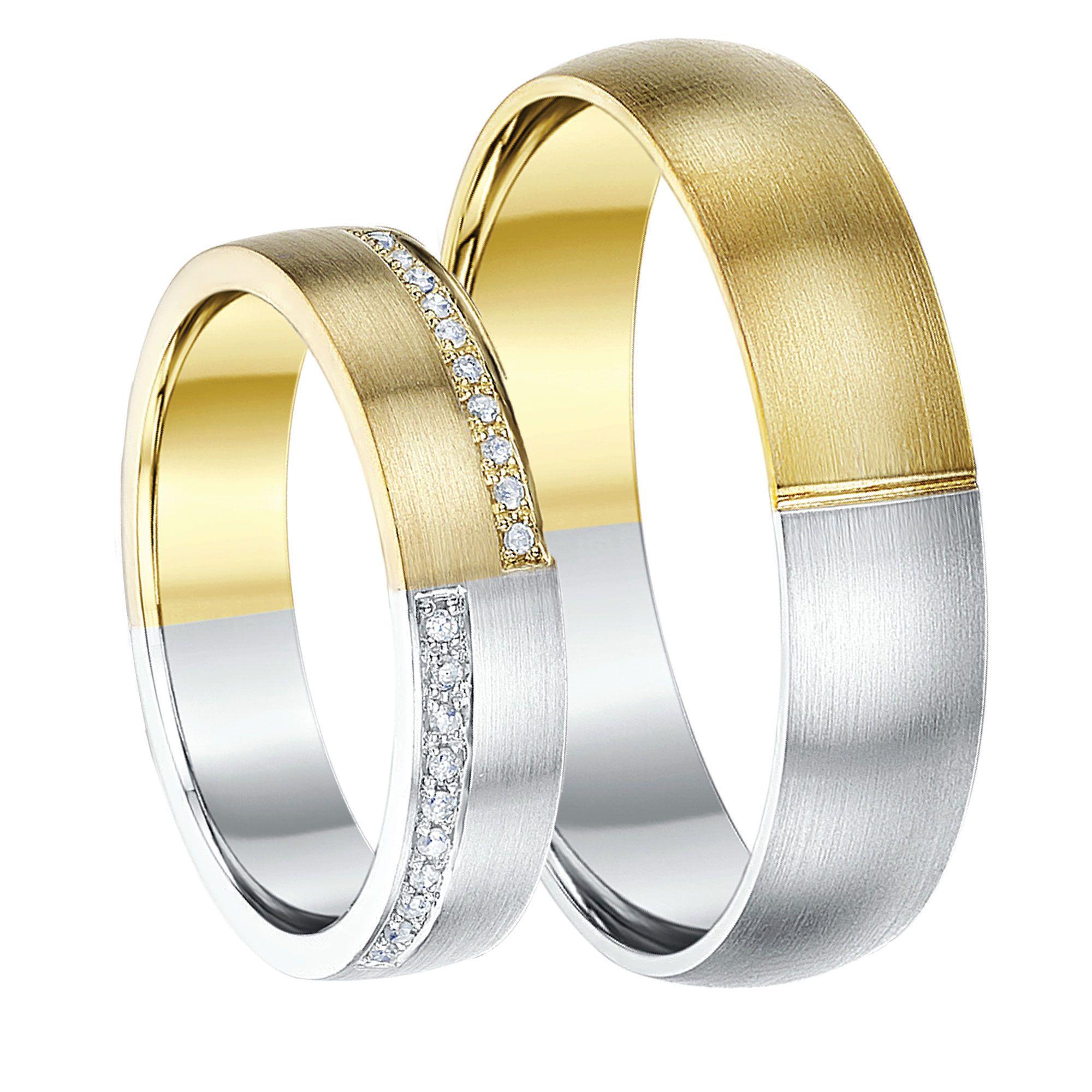 Yellow and Silver Diamond Logo - His & Hers 9ct Yellow Gold & Silver Diamond Wedding Rings 5&6mm ...