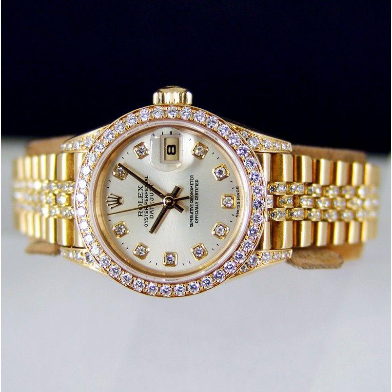 Yellow and Silver Diamond Logo - Rolex Lady Datejust Gold Silver Diamond 69158 Jubilee Watch Chest