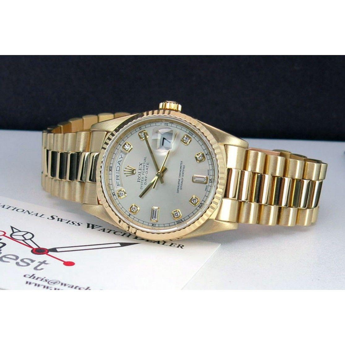 Yellow and Silver Diamond Logo - Rolex Day Date Gold President Silver Diamond Dial 18238