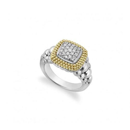 Yellow and Silver Diamond Logo - LAGOS 18K Yellow Gold Halo & Sterling Silver Diamond Caviar Square ...