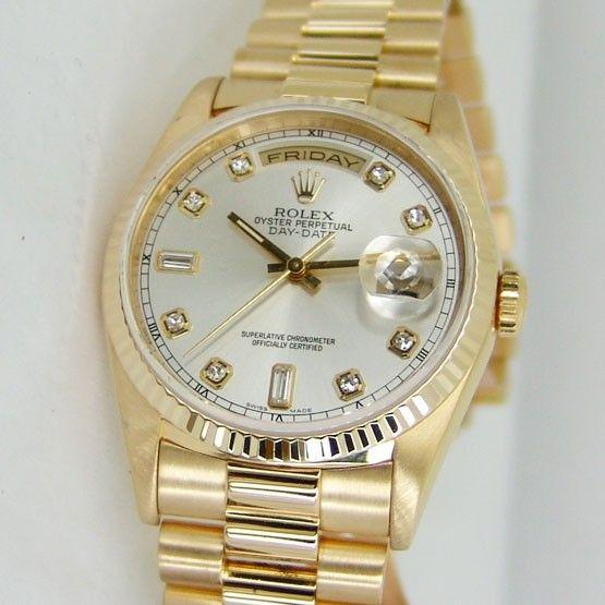 Yellow and Silver Diamond Logo - Rolex Day Date Gold President Silver Diamond 18238