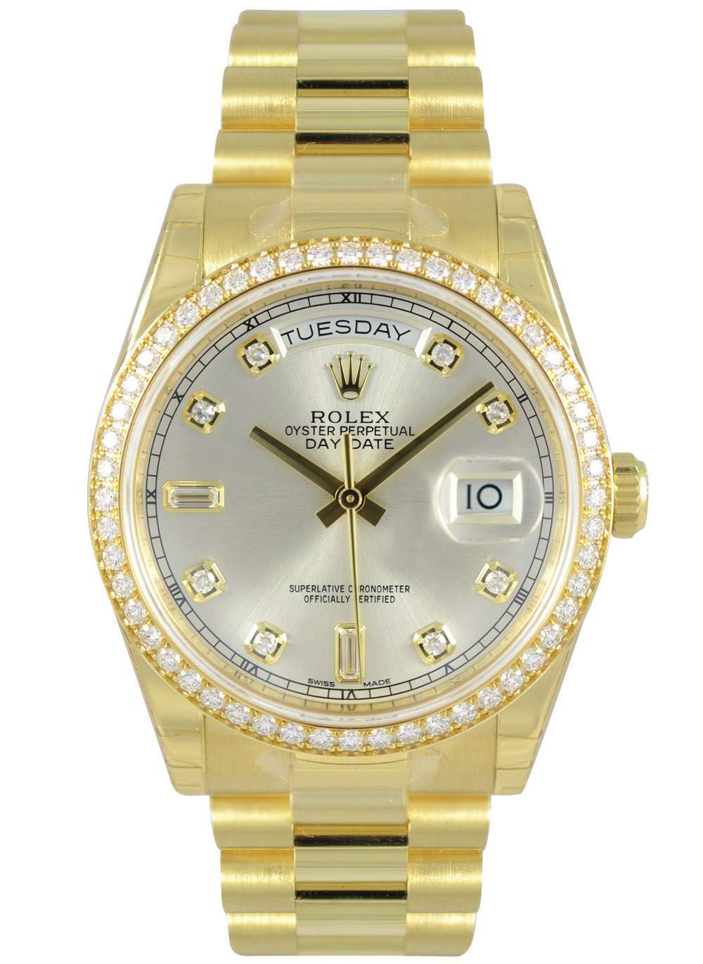 Yellow and Silver Diamond Logo - Rolex Day Date Yellow Gold Silver Diamond President 118348. Iconic