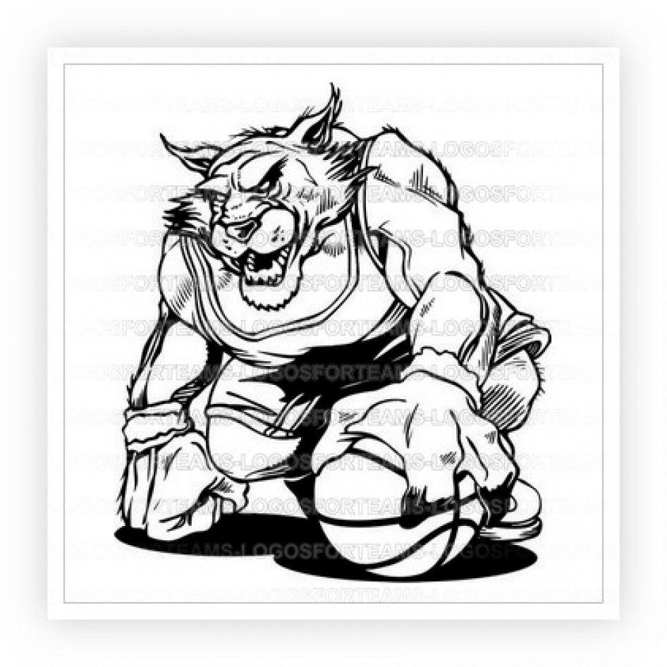 Black and White Wildcat Basketball Logo - Mascot Logo Part of Wildcats Basketball Player Black White Graphic