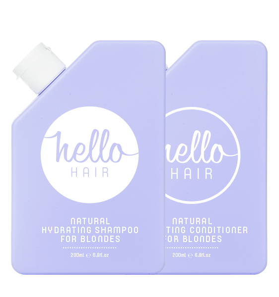 Shampoo with Back Logo - HELLO HAIR NATURAL HYDRATING SHAMPOO + CONDITIONER FOR BLONDES DUO