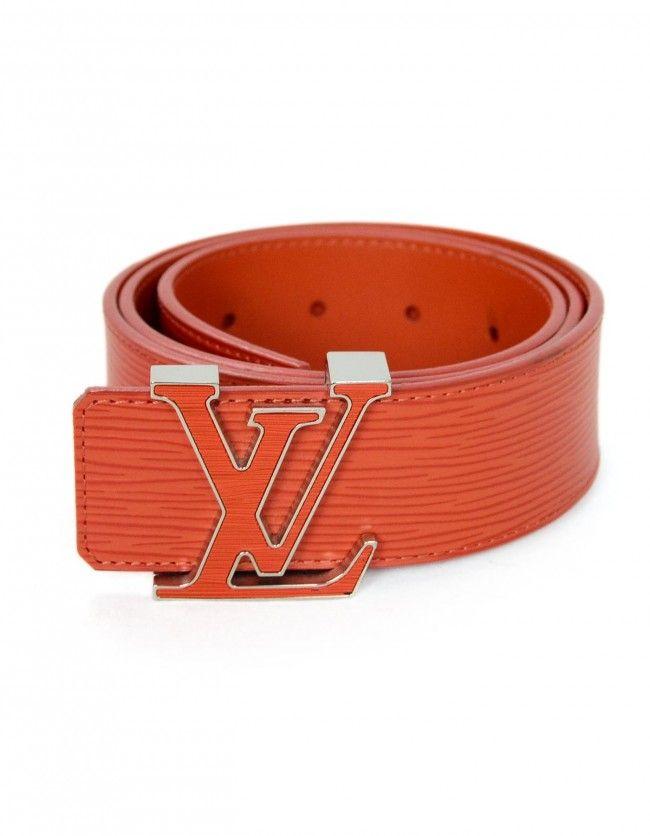 Orange Louis Vuitton Logo - Louis Vuitton Orange Epi Leather Initiales LV Logo Belt Sz 85/34