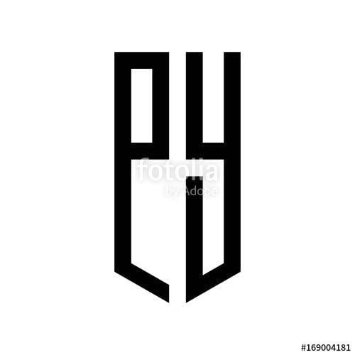 Py Logo - initial letters logo py black monogram pentagon shield shape Stock