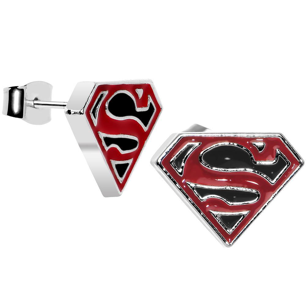 Black and Red Superman Logo - Licensed Black and Red Superman Logo Stud Earrings – BodyCandy