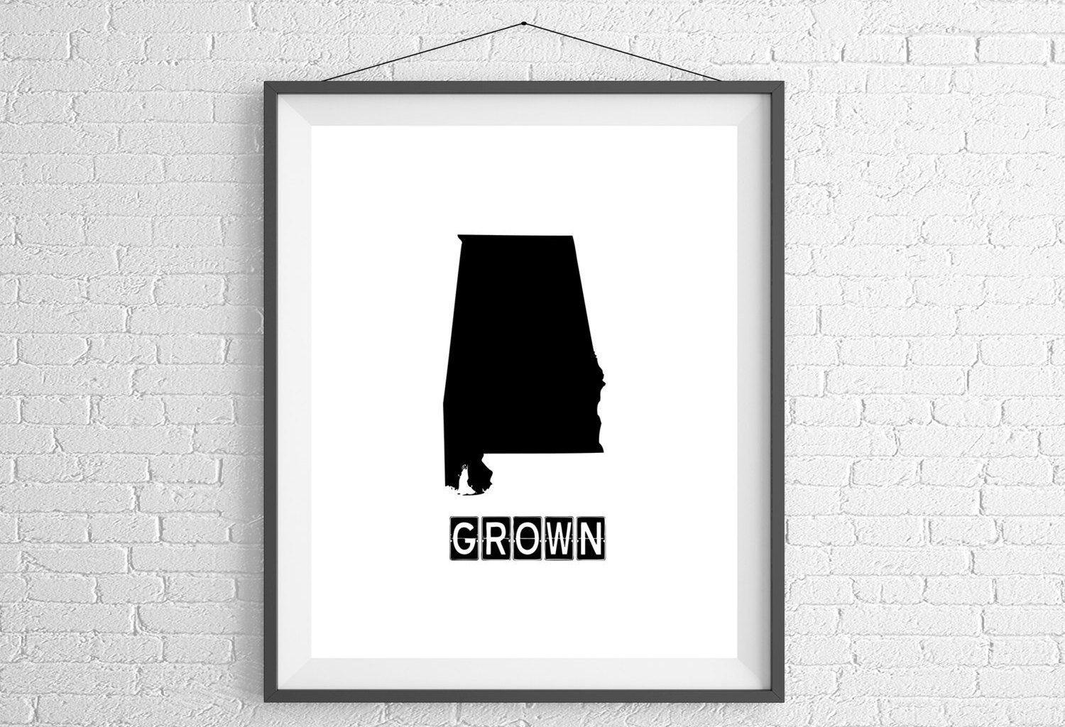 And State Black Alabama White Logo - Alabama Grown Print, Alabama Art, Alabama Print, Home Grown, State ...