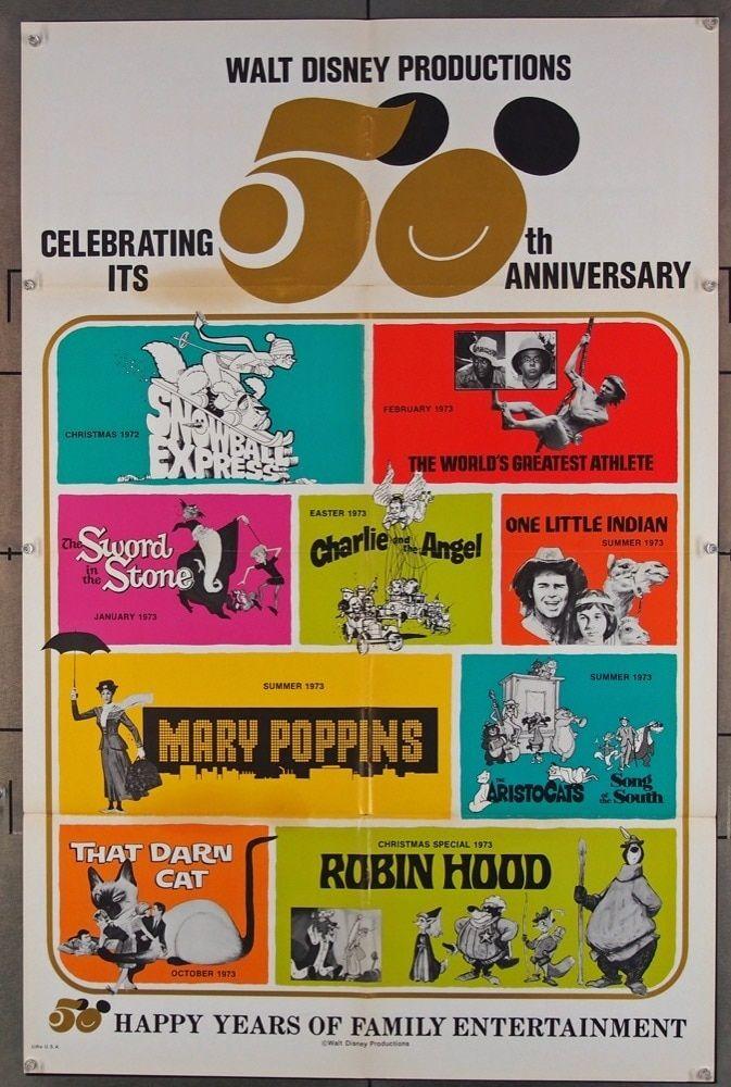 Walt Disney 50th Animation Logo - Original Walt Disney's 50th Anniversary (1973) movie poster in C8 ...