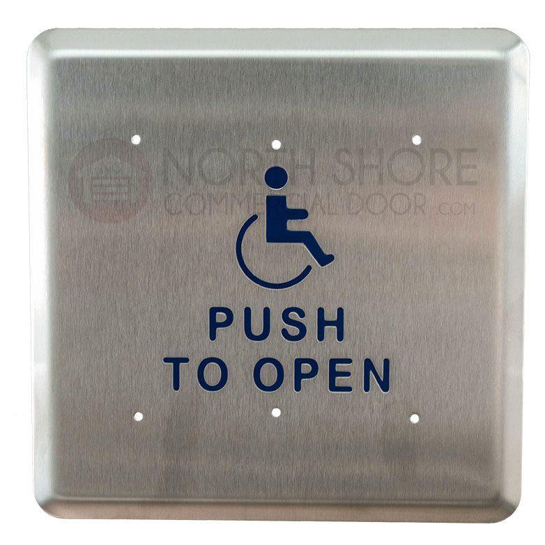 Grey and Blue Handicap Logo - BEA Square Stainless Steel Push Plate 6 W Blue Handicap Logo