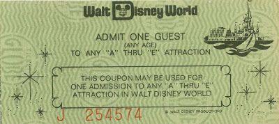 Original Walt Disney World Logo - Vintage Disneyland Tickets: Walt Disney World - 1977