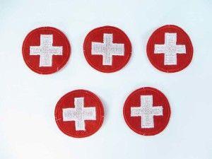 White Cross Fashion Logo - First Aid sign white cross in red circle logo patch embroidered