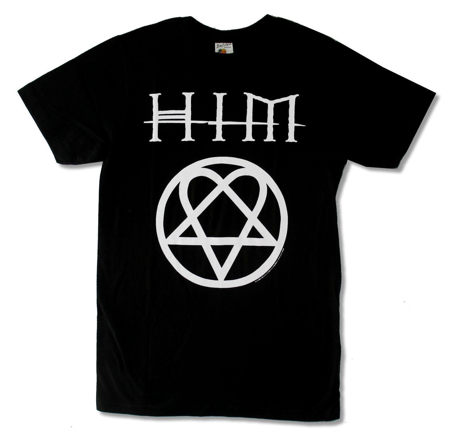 White Cross Fashion Logo - HIM H.I.M White Heartagram Mens Black T Shirt Razorblade Romance