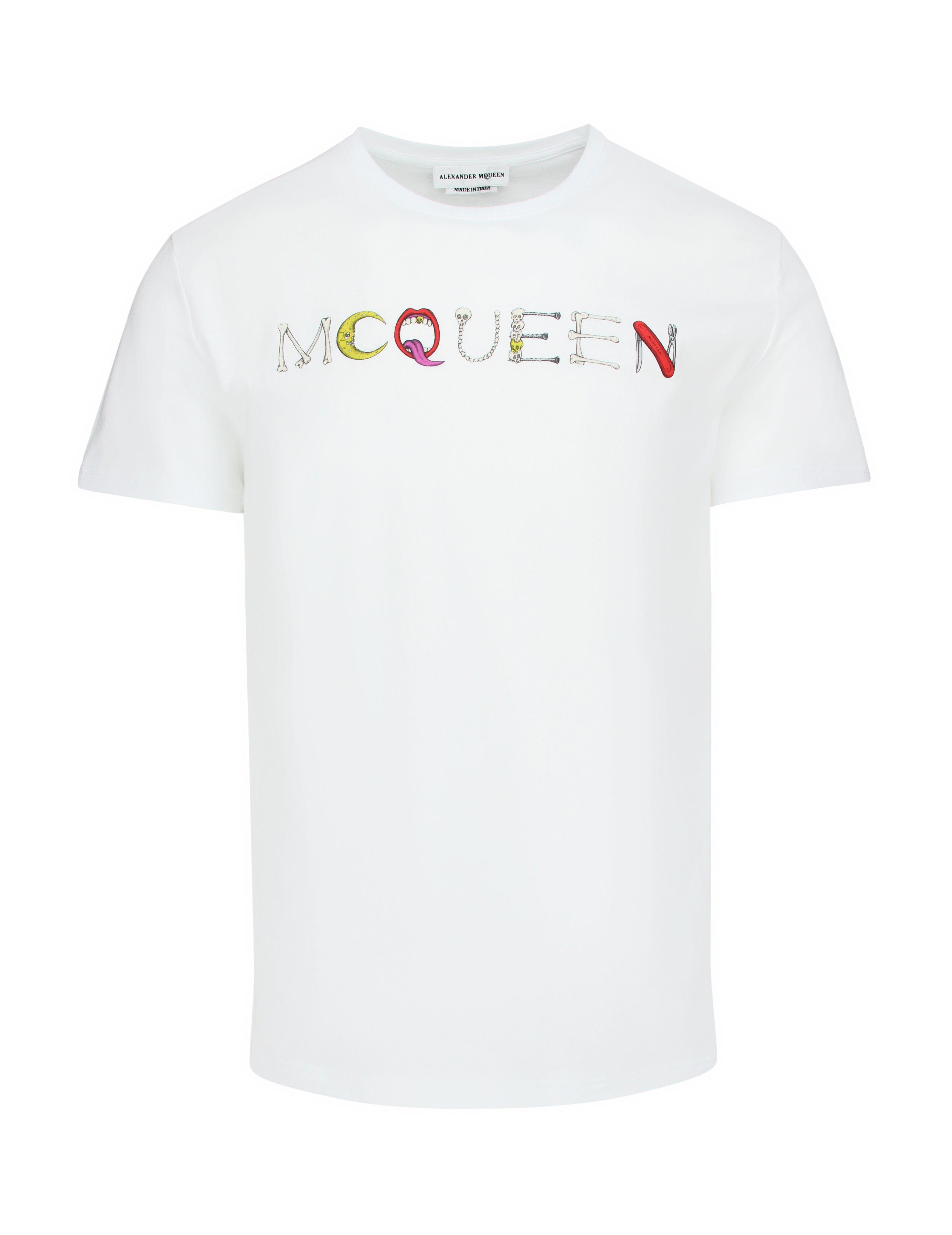 White Cross Fashion Logo - Alexander McQueen Cartoon Logo T-Shirt | Giulio Fashion | Man