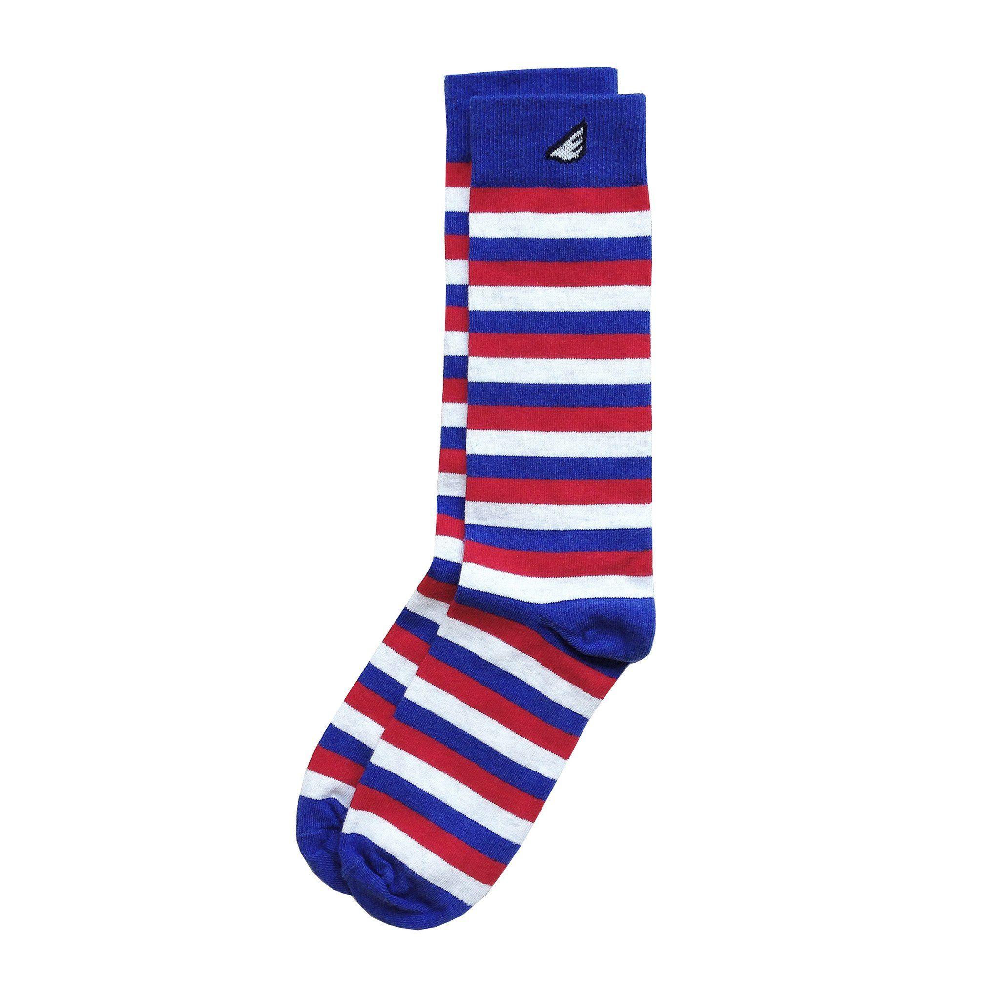 Red White and Blue Stripe Logo - Men's Colorful Stripe Supima Cotton USA Red White & Blue Dress Socks