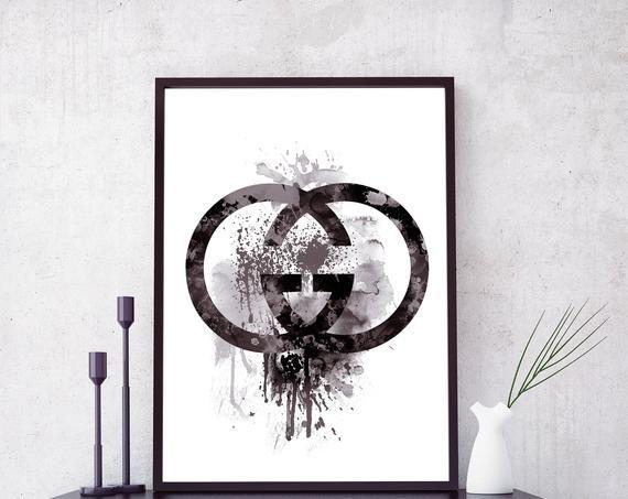 White Cross Fashion Logo - Black and white fashion wall art inspired by Gucci logo | Etsy