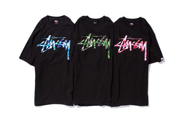 Stussy BAPE Logo - XXX Stussy x A BATHING APE Stock Camo T-shirt | HYPEBEAST