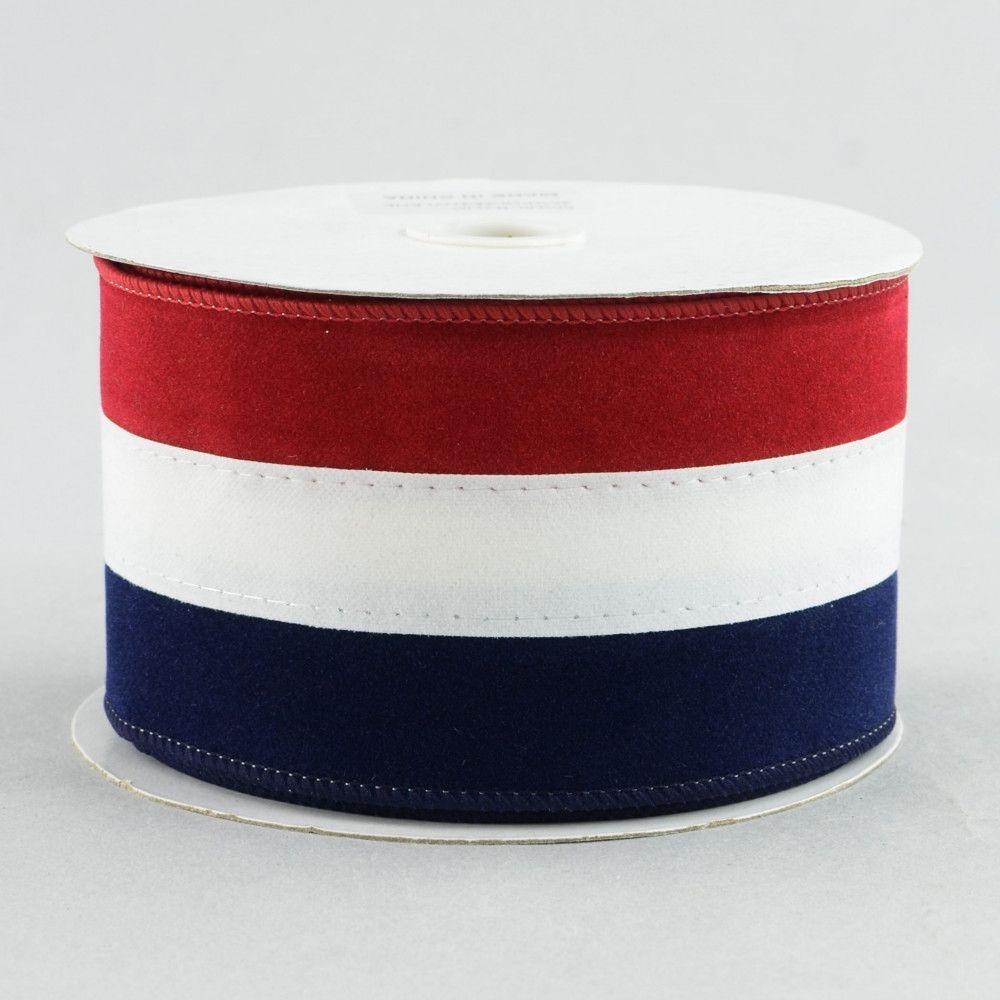Red White and Blue Stripe Logo - 2.5 Velvet Stripe Ribbon: Red, White, Blue (10 Yards) 90048W 001