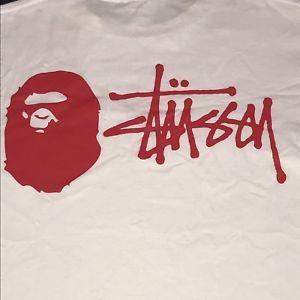 Stussy BAPE Logo - PRE-OWNED BAPE A BATHING APE x STUSSY LOGO T SHIRT WHITE MEDIUM | eBay