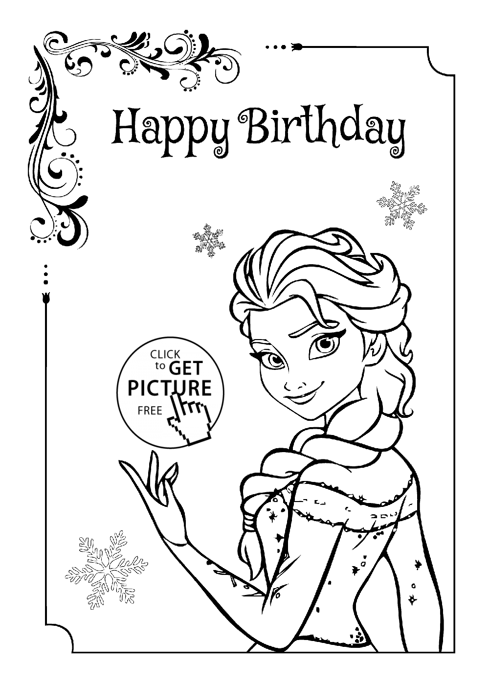 Frozen Black and White Logo - Happy Birthday - Frozen personalized coloring page