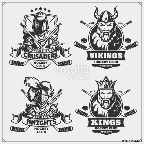 Crusader Hockey Logo - Hockey badges, labels and design elements. Sport club emblems with ...